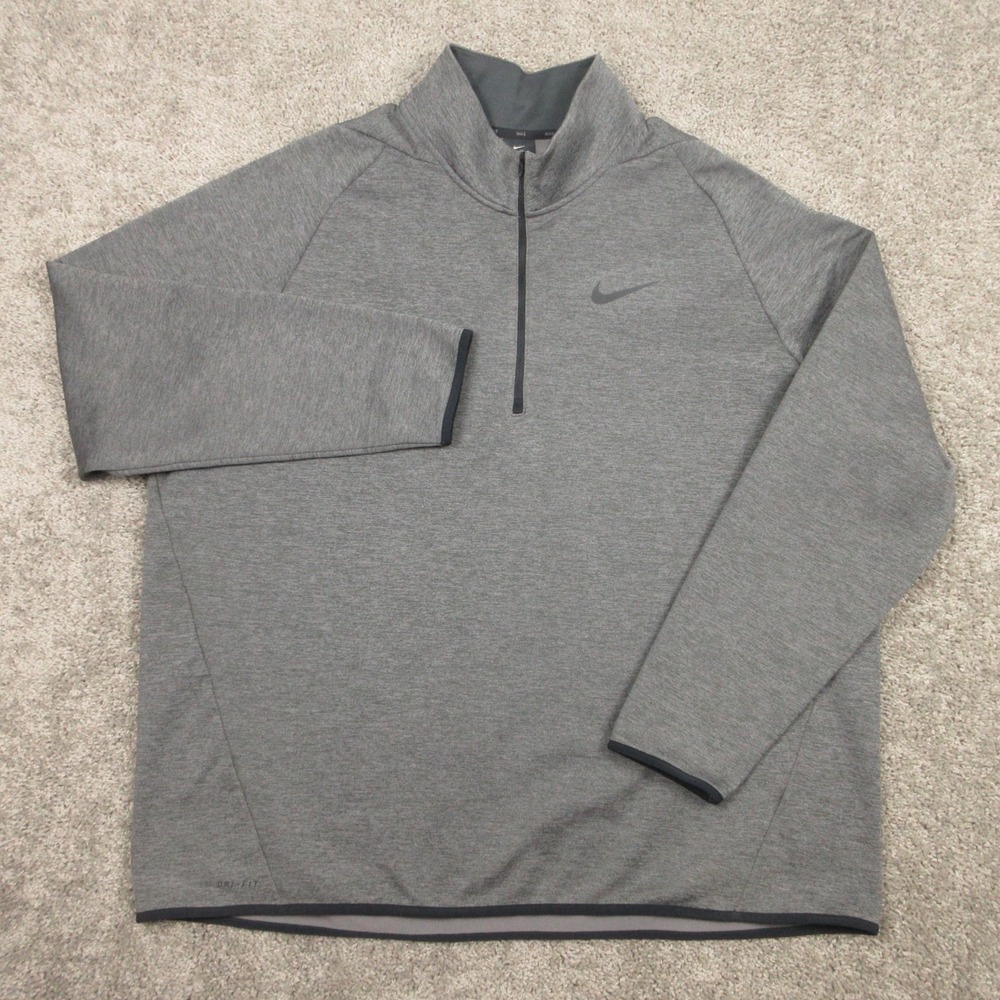 Nike Sweater Mens 3XL Gray Drifit Fleece Golf Outdoor Quarter Zip Pullover Logo
